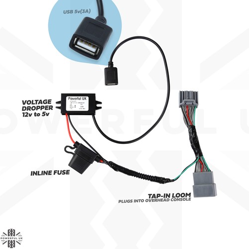 12V Power Tap-In + USB Anschluss für Range Rover Velar Overhead Konsole Power Loom - Bild 4 von 7
