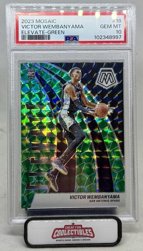 VICTOR WEMBANYAMA RC 2023-24 PANINI MOSAIC ELEVATE GREEN PRIZM 18 GEM MT PSA 10 - Picture 3 of 4