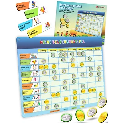 LIKARTO Belohnungstafel Kinder - inkl. 280 Magnete - Belohnungssystem Kinder