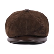Men Newsboy Flat Cap Gatsby Ivy Golf Cabbie Hat Beret Cowhide Leather Casual