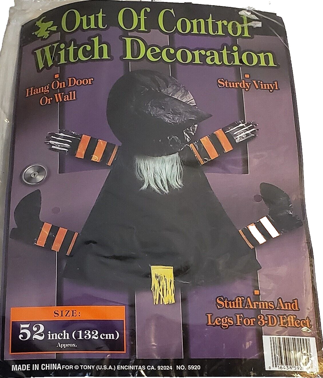 HALLOWEEN 52 inch OUT OF CONTROL WITCH Door Or Wall Hanging DECORATION Tony USA