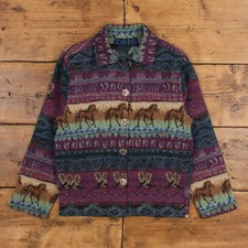 Vintage Jane Ashley Tapestry Jacket S 90s Western Horses Geometric Purple