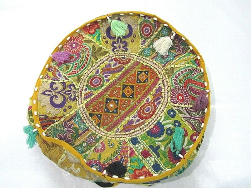 Khambadiya Floral Patchwork Round Bean Bag Pouf Ottoman Pouffe Cover Seat Stool - Picture 57 of 90