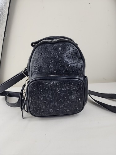Madden NYC Black front Sparkly Rhinestone Backpack Mini With Straps - Picture 3 of 5