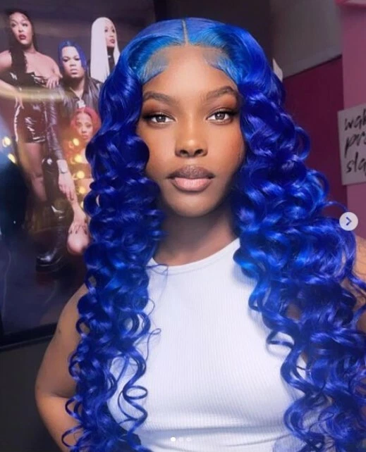 Long Deep Wave Lace Front Wigs Blue Synthetic Hair Wig Dress Party