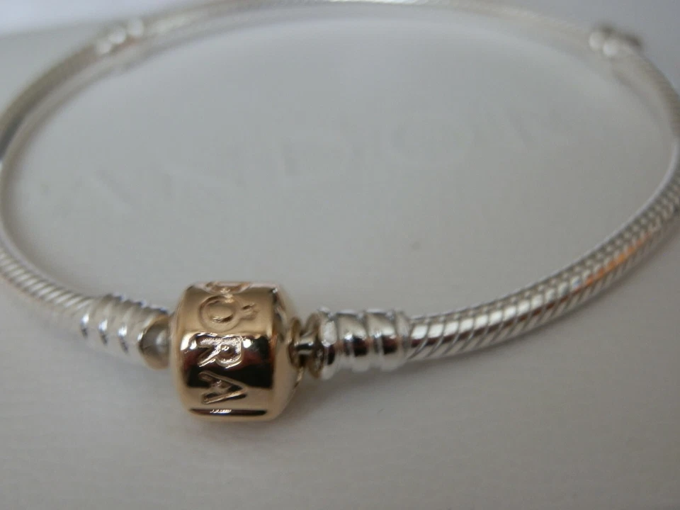 BN GENUINE PANDORA 14K GOLD CLASP & SS MOMENTS BRACELET 21CMS-590702HG-21 - Image 2 of 4