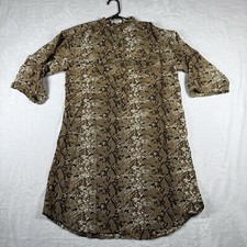 Nieves Lavi New York size XS 100% Silk Dress Snake Skin Yellow Black Roll Sleeve