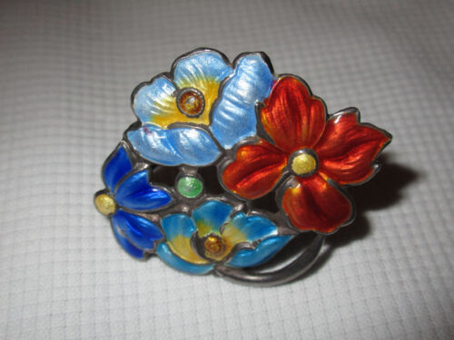 ANTIQUE Brooch Sterling Enamel Hand Crafted Repou… - image 1