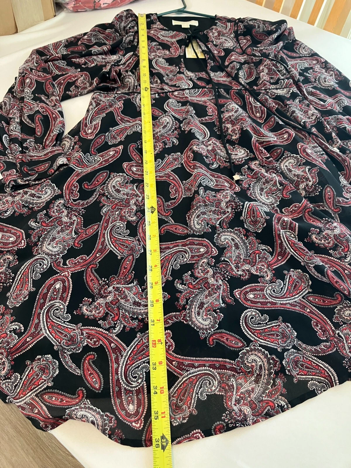 MICHAEL KORS Paisley Georgette Vestito Manica Lunga $225 Taglia 8 Bambola Corta NUOVO