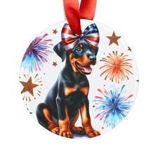 Patriotic Doberman Pinscher Dog Acrylic Ornament, Holiday Decor, Pet Lover Gift