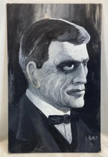 Vintage HOPPER Signed Painting. Phantom of the Opera Illustration B&W Portrait