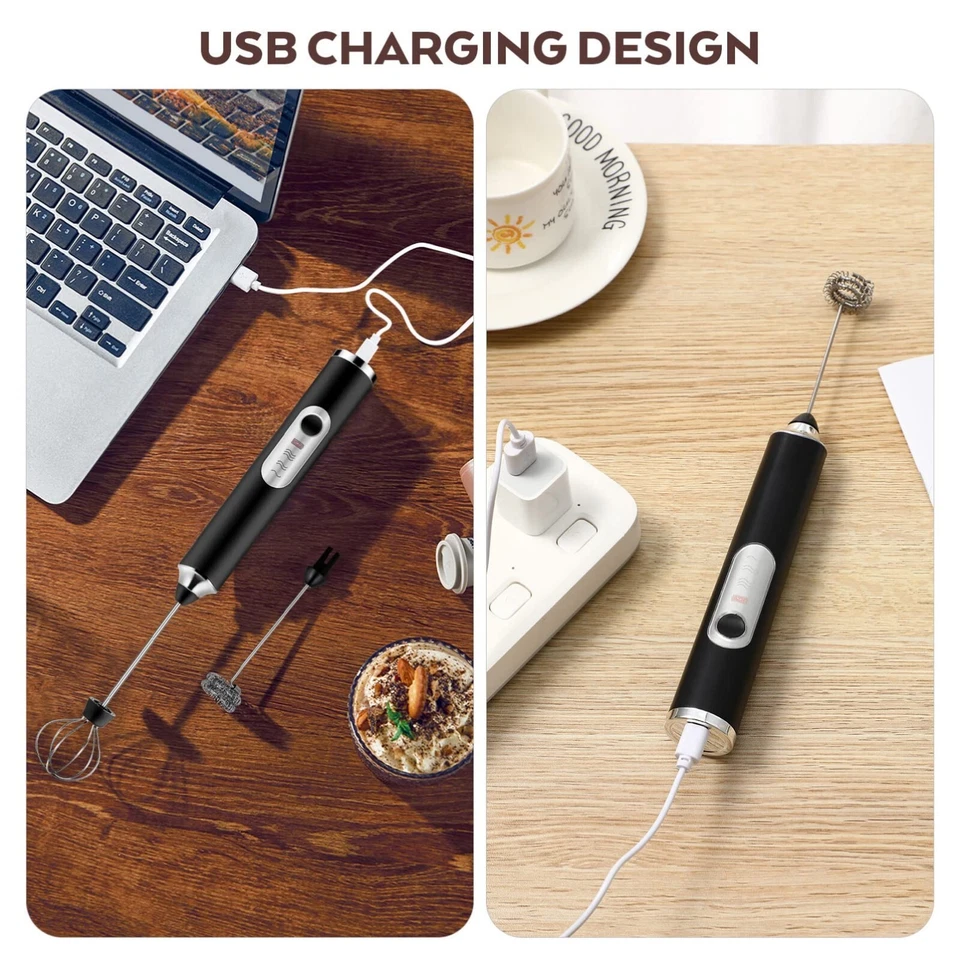 Espumador de leche recargable, varita de espumador eléctrico de 3 velocidades fabricante de espuma portátil Foto 4 de 4