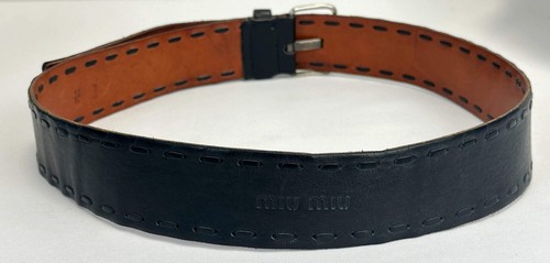 Cinturón de cuero vintage MIU MIU 85/34 negro plata hebilla costura 2256 Italia - Imagen 4 de 10