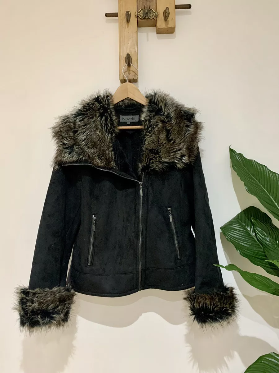 Faux fur leather trim pocket jacket coat cheap