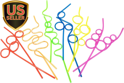 12-Pk Crazy Straws for Kids Silly Straws for Kids Plastic Straws Reusable Dri...