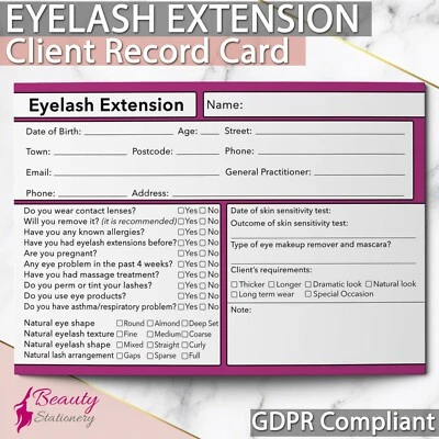 BEAUTY STATIONERY Wimpernverlängerung Kunde Datensatzkarte DSGVO-konform PREMIUM NEU Beratung A6