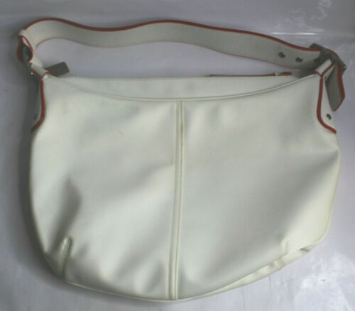 Coach Hampton White Nylon Satin Red Trim Large Hobo Shoulder Bag Purse
