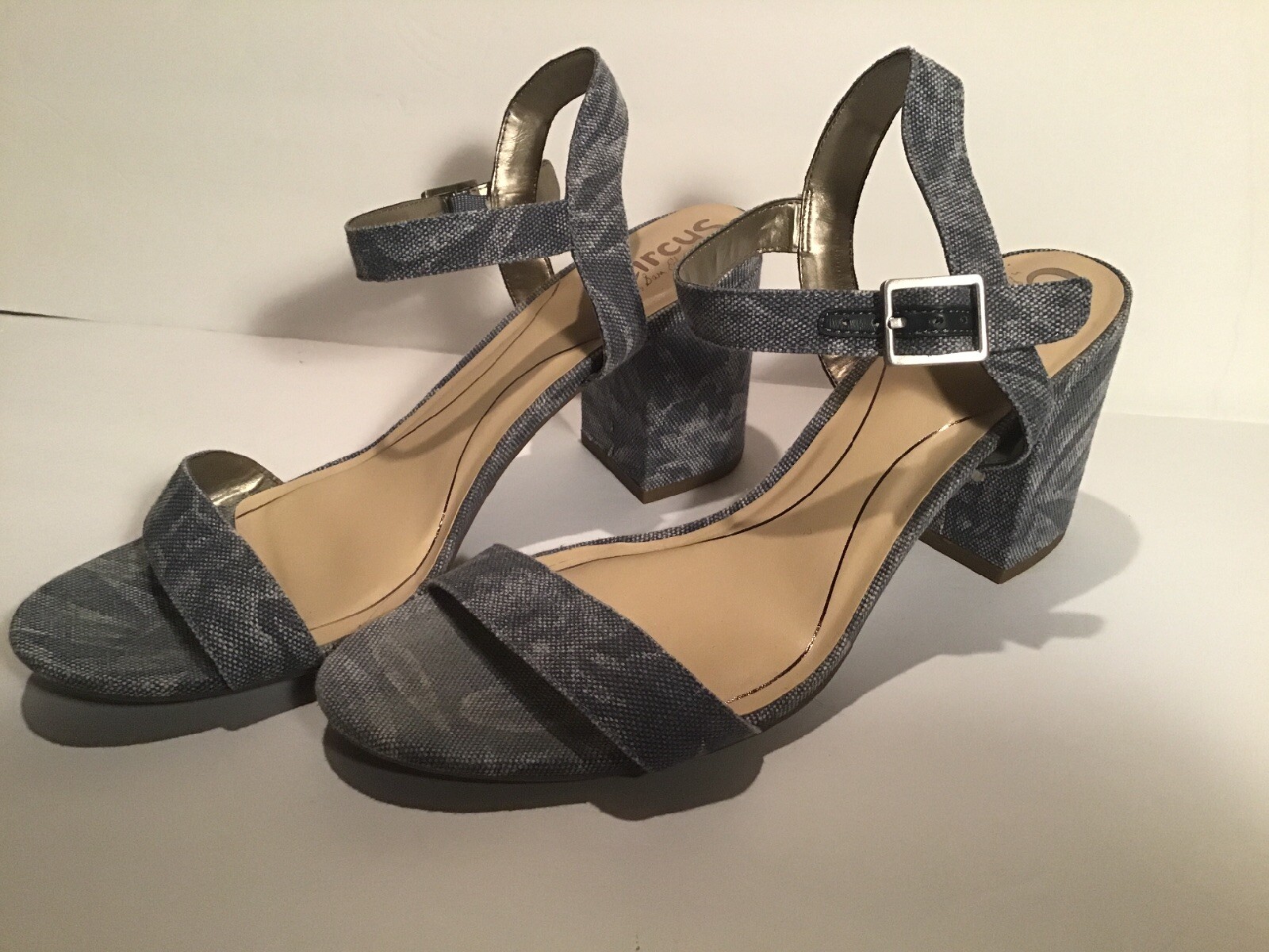 Women's Sz 9.5 Platform 3 Heels Pumps Blue Flower Ankle Circus By Sam