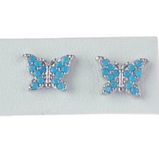 Solid 925 Sterling Silver Sweet Small Dainty Sky Blue Butterfly Stud Earrings