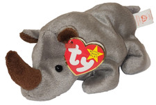 CT Ty Beanie Baby 1996 SPIKE the Rhinoceros / Rhino 7" MWCT Stuffed Animal Toy