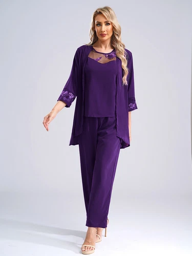 Womens 3 Piece Chiffon Pant Suits Tank Top Cardigan and Pants Evening Outfits - Picture 24 of 95