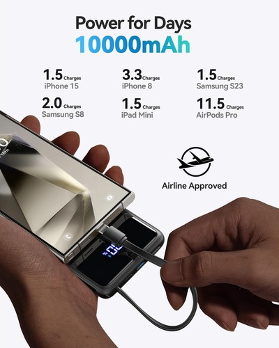 Cargador Portátil, Banco de Alimentación 10000mAh Más Delgado con Cable USB-C Salida-Entrada - Imagen 4 de 7