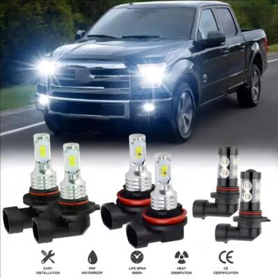 For Ford F 150 2015-2020 COB Front LED Headlight Hi/Lo Beam + Fog Light Bulbs