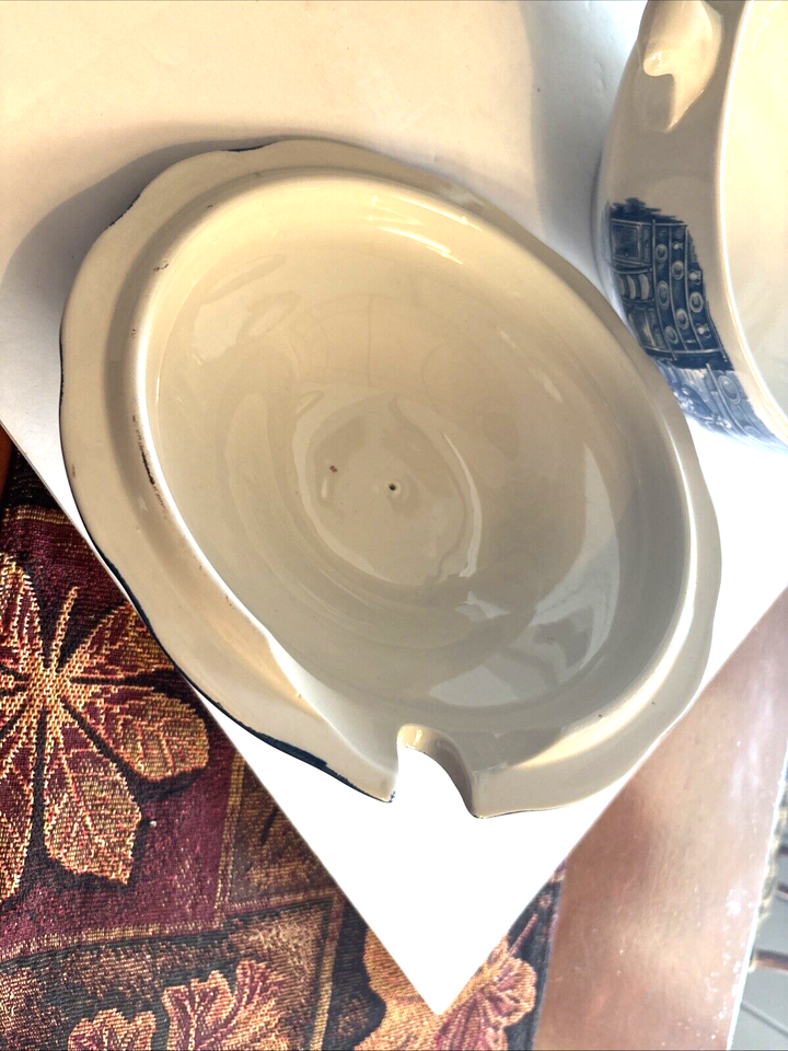 STAFFORDSHIRE IRONSTONE LIBERTY BLUE SOUP TUREEN W /Lid Boston Tea