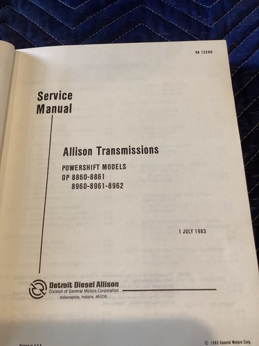 1983 ALLISON DP 8860 8861 8960 8961 8962 8000 SERIES TRANSMISSION SERVICE MANUAL - Picture 2 of 15
