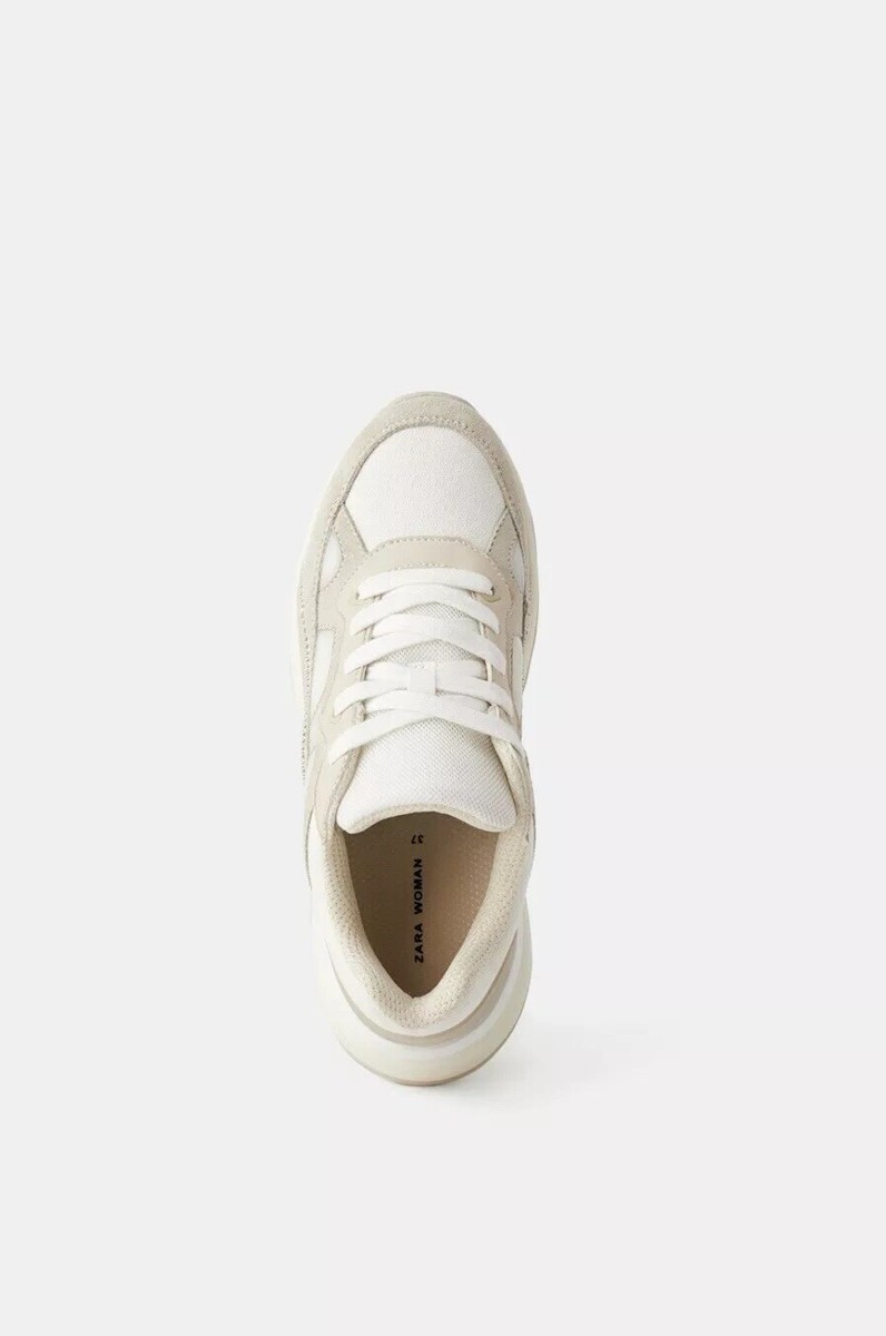 Zara White/ Beige Leather Maxi Sole Sneakers UK6 EU39 US8.5