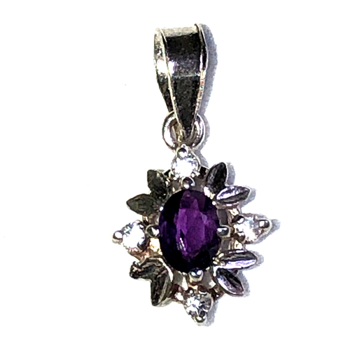 Solid Sterling Silver 925 Amethyst Cubic Zirconia Pendant - Picture 5 of 5