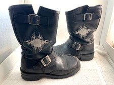 VTG Harley Davidson Motorcycle Leather Boot Buckles Embroidered Men 8 Old School