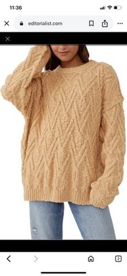 Free People Island Camel Cable Knit Sweater XS