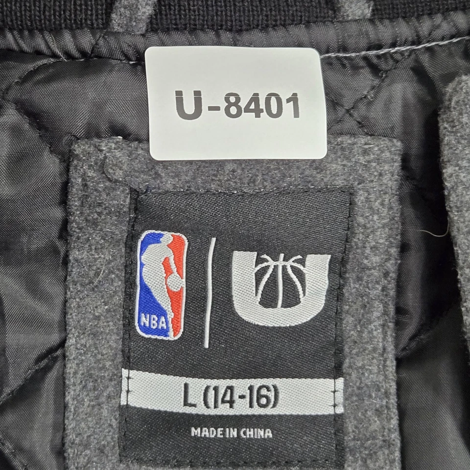 Golden State Warriors Boy Jacket L (14-16) Gray Wool Varsity Letterman - Image 2 of 4