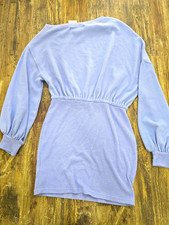 FP Beach Purple Ribbed Knit Crew Neck Balloon Sleeve Sweater Dress Size S
