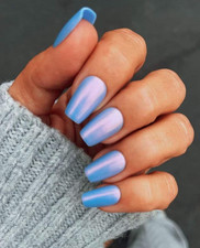 Red Aspen Press On Nails-It's Tinsel Time, Claire-Medium -Coffin-Blue