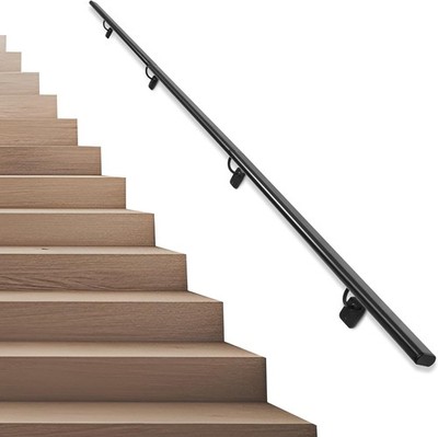 Industrial Stair Handrail Wall-Mounted Hand Rails for Indoor Stairs Black Pipe S