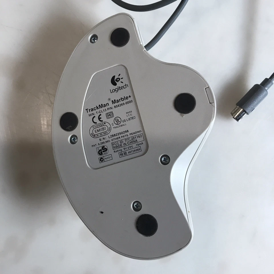 Logitech TrackMan Marble+ T-CL13 Trackball Ergonomic Mouse PS/2 Wired TESTED - Image 3 of 3
