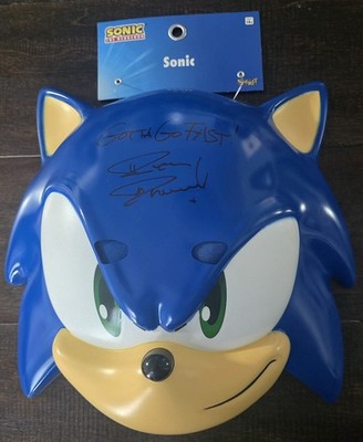 Ryan Drummond signed Sonic the Hedgehog half mask with Gotta Go Fast!...