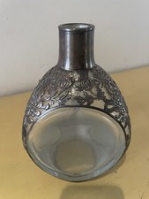 East Asian Sterling Silver Overlay Glass Pinched Decanter