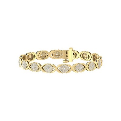 10K Yellow Gold 2Ct Lab Grown Diamond Composite & Cluster Bracelet 7''