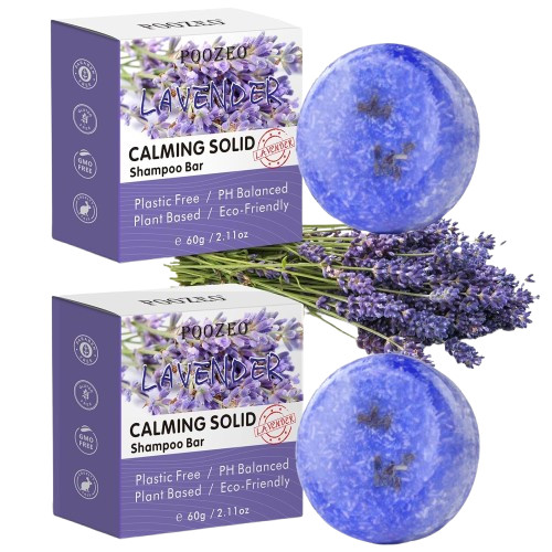 2 Pack Lavender Shampoo Bar,Solid Hair Bar and Conditioner Effect Hair Soap,Orga