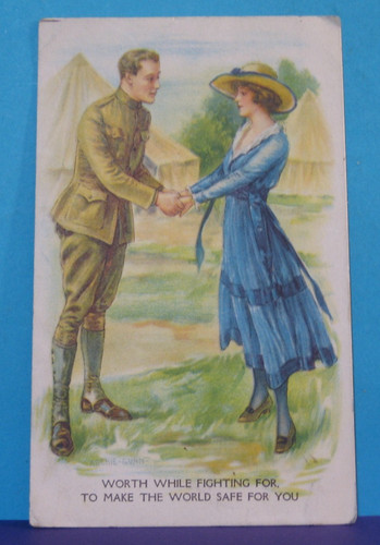 ANTIQUE WWI ERA PATRIOTIC AMERICANA  POSTCARD BY ARCHIE GUNN SOLDIER WITH LADY
