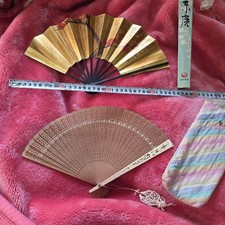Japan Airlines Folding Fans Set Wooden 21cm 35cm Unique Design Used