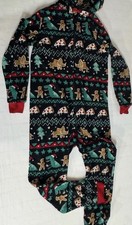 Christmas Pizza Dinosaur Morning Fleece Pajama Outfit Size Medium 8-10 One Piece