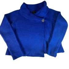 Adrienne Vittadini Wrap Sweater S Blue Quiet Luxury Wool blend Holiday chic