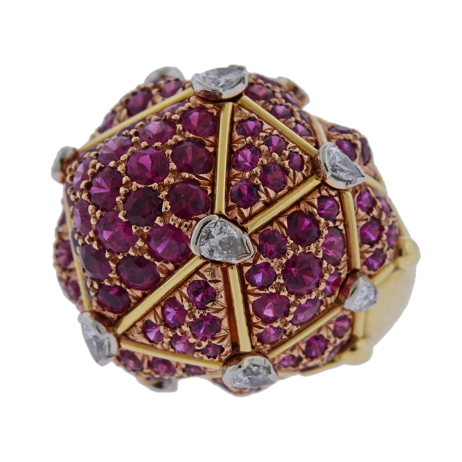 David Webb Geodesic Diamond Ruby Gold Platinum Do… - image 3