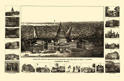Historic Panoramic View - Washington DC - Sachese 1860 - Vintage Wall Art