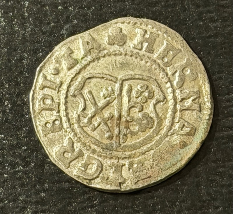 Livonia (Dorpat) 1555 Ferding Coin:  Hermann II Wesel Reverse key up