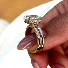 14k Yellow Gold Plated Engagement Moissanite Bridal Band Ring 2Ct Oval Cut Set